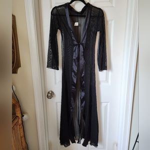 Vintage sheer black tie front robe - size S/M